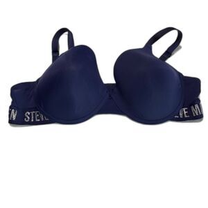 Steve Madden Bra 40C Blue Logo Strap Underwire Padded T Shirt Bra Stretch